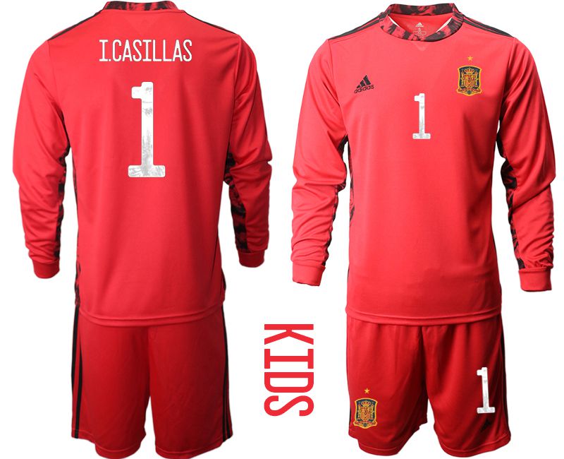 Youth 2021 World Cup National Spain red goalkeeper long sleeve #1 Soccer Jerseys1->->Soccer Country Jersey